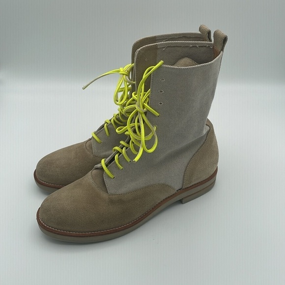 Maison Martin Margiela Shoes - Maison Martin Margiela - Suede Colorblock Pattern Combat Booots Cream - 35